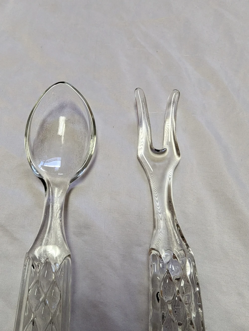Anchor Hocking Wexford MCM Diamond Point Glass Serving Spoon & Fork Set 10